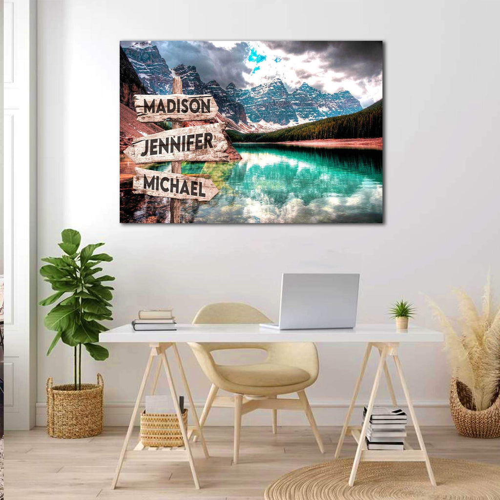 Personalized Beach And Mountain Multi-Names Premium 0.75 & 1,5 Framed Canvas - Street Signs Customized With Names- Home Living- Wall Decor