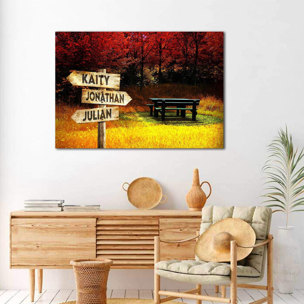 Personalized Autumn Multi-Names Premium 0.75 & 1,5 Framed Canvas - Street Signs Customized With Names- Home Living- Wall Decor