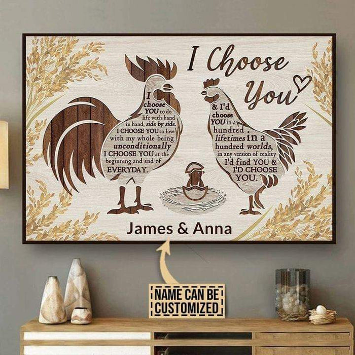 Personalized I Choose You Chicken Couple Love Quote Canvas, Wedding Anniversary Canvas, Chicken Lovers, Gift For Lover