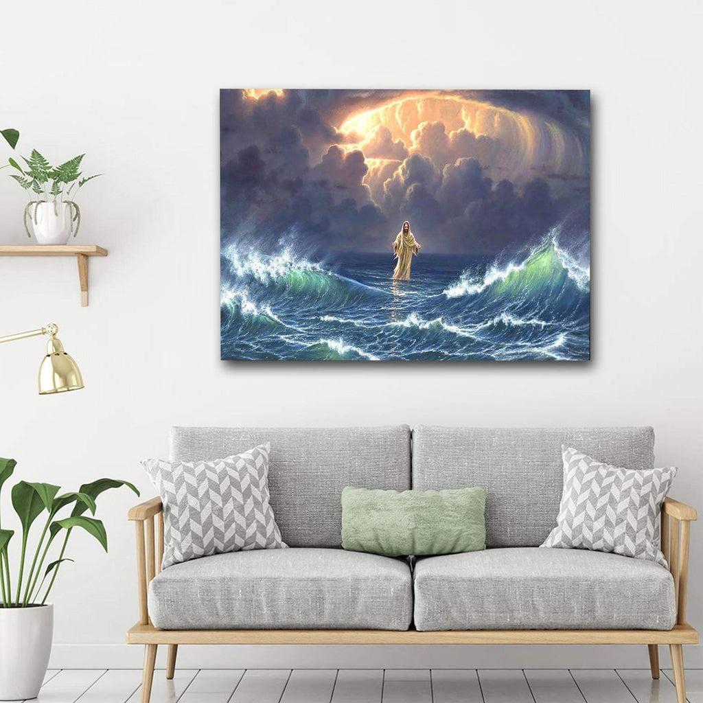 Jesus Christ Walks On Water Canvas, Christian Canvas, Jesus Love, God Art Canvas, Wall Decor