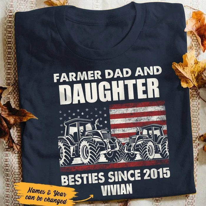 Personalized Farmer Dad And Daughter, Son Bestie American Flag Vintage Shirt, Dad And Daughter, Dad And Son, Farm House Shirt, Farmers