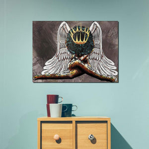 African American Angel- Afro Woman Painting for Living Room, Bedroom 0.75 and 1,5 Framed Canvas - Family Print, Home Wall Decor