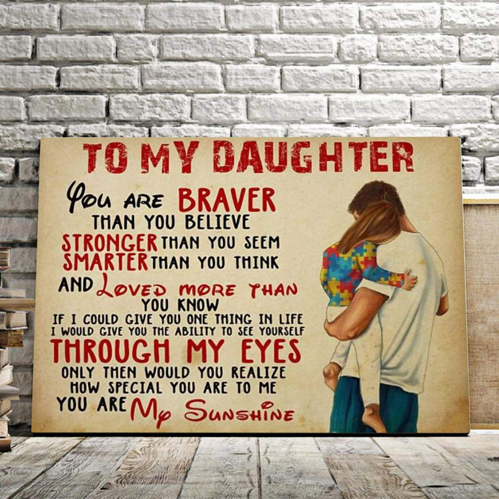 Father To My Daughter Autism Horizontal 0.75 & 1,5 Framed Canvas- Daughter and Father- Home Decor- Canvas Wall Art