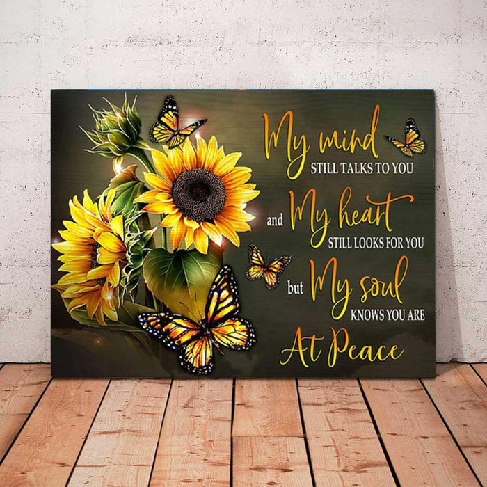 Sunflower - Butterfly My Mind Still Talks To You Canvas, Sunflower And Butterflies, Love In Heaven Canvas, Memorial Gift Canvas