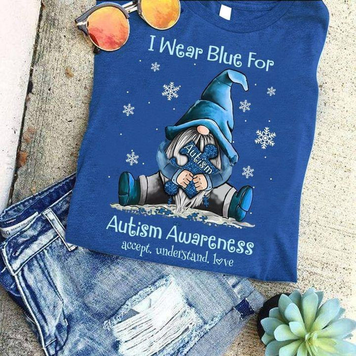 Gnome I Wear Blue For Autism Awareness Shirt, Autism Awareness Blue Ribbon Shirt