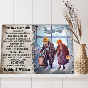 I want to hold your hand at 80 and say Baby, let's go traveling, Couple Canvas, Personalized Canvas