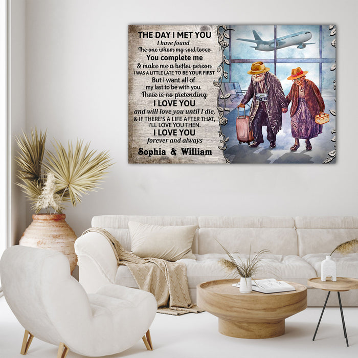 I want to hold your hand at 80 and say Baby, let's go traveling, Couple Canvas, Personalized Canvas