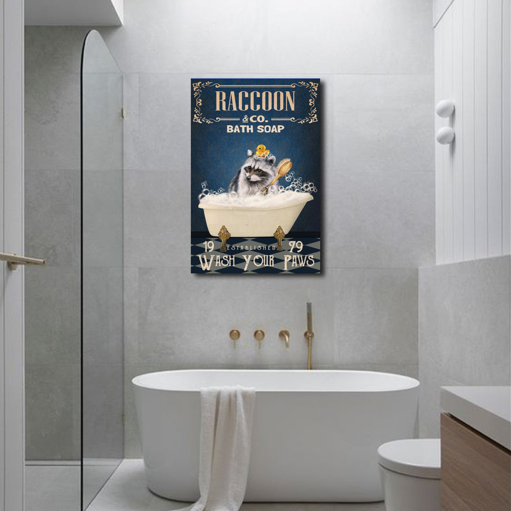 Raccoon & Co. bath soap wash your paws, Funny Canvas, Wall-art Canvas