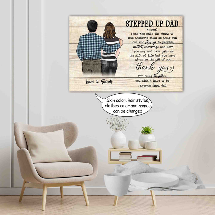 Stepped up Dad define, Gift for Stepped up Dad Canvas, Personalized Canvas