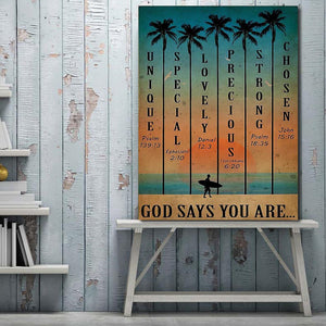 Surfing sunset beach god says you are poster, Wall-art Canvas