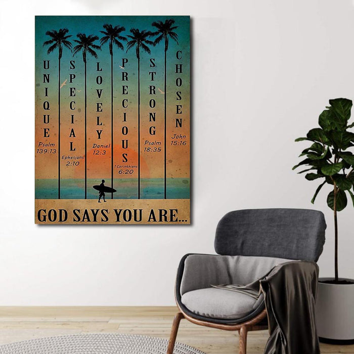 Surfing sunset beach god says you are poster, Wall-art Canvas